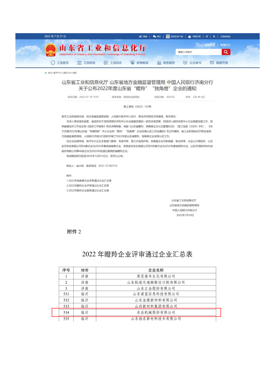 東岳機械榮獲山東省2022年“瞪羚”企業稱號